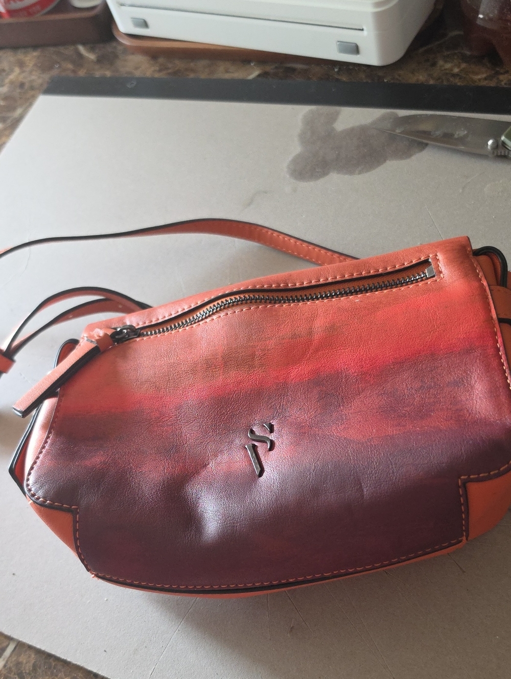 Hand-Painted Orange to Burgundy Leather Crossbody Bag Vera Wang